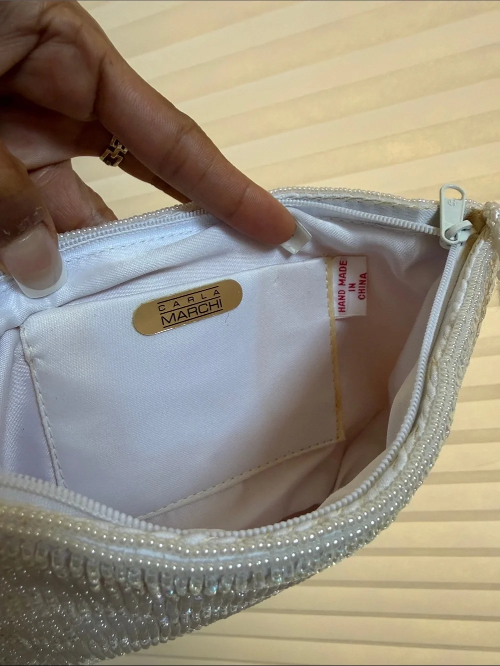 Carla Marchi Hand-Beaded White Evening Bag